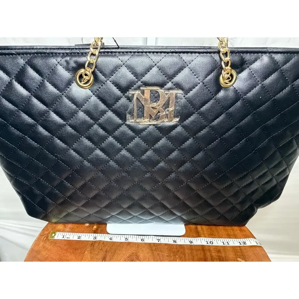 Badgley Mischka Large Quilted Tote MSRP $129 NWT Black Vegan Leather